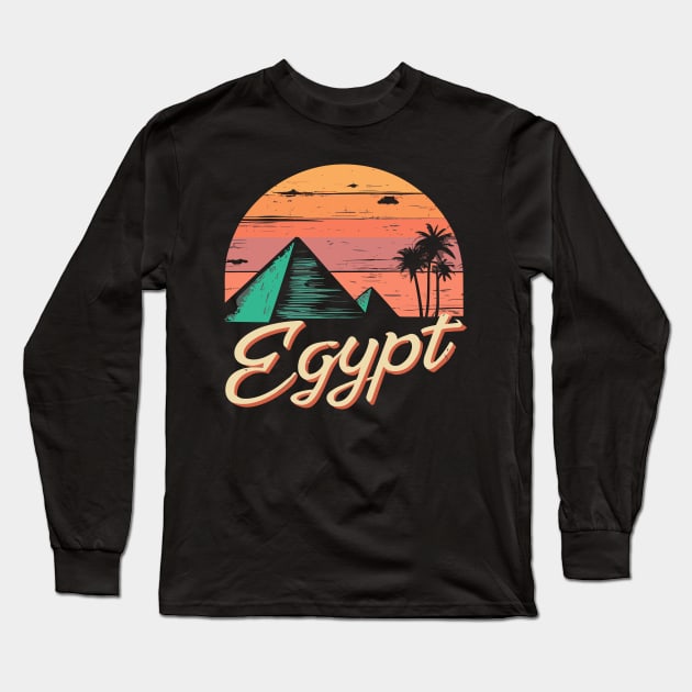 Retro sunset Egypt Pyramids - Vintage Travel Souvenir Long Sleeve T-Shirt by PrintSoulDesigns